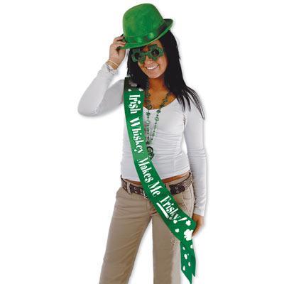 Irish Whiskey Makes Me Frisky Satin Sash - JJ's Party House