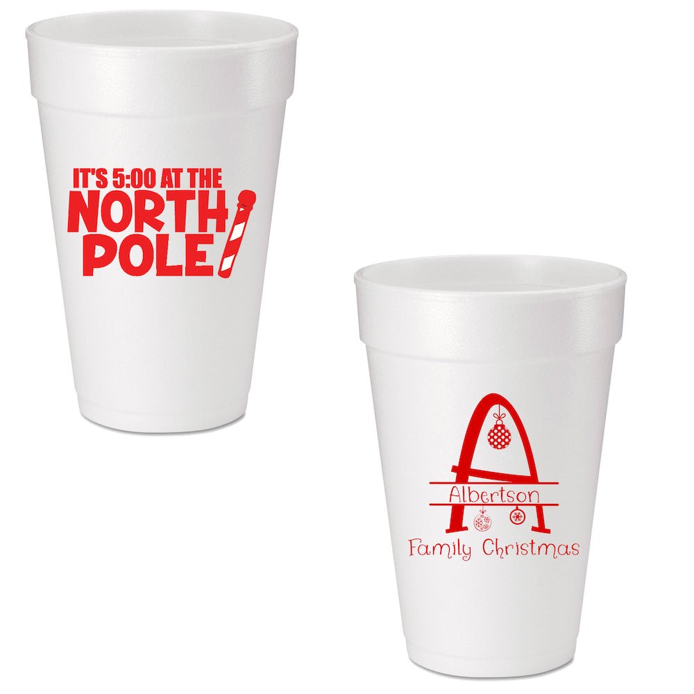 It's Five O'Clock at the North Pole Custom Printed Foam Cups - JJ's Party House
