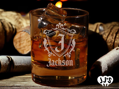 Jackson Shield Monogram Personalized Whiskey Glass - JJ's Party House