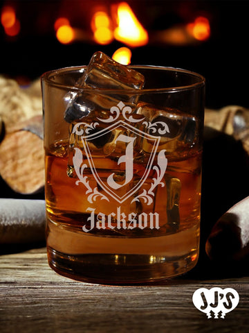 Jackson Shield Monogram Personalized Whiskey Glass - JJ's Party House