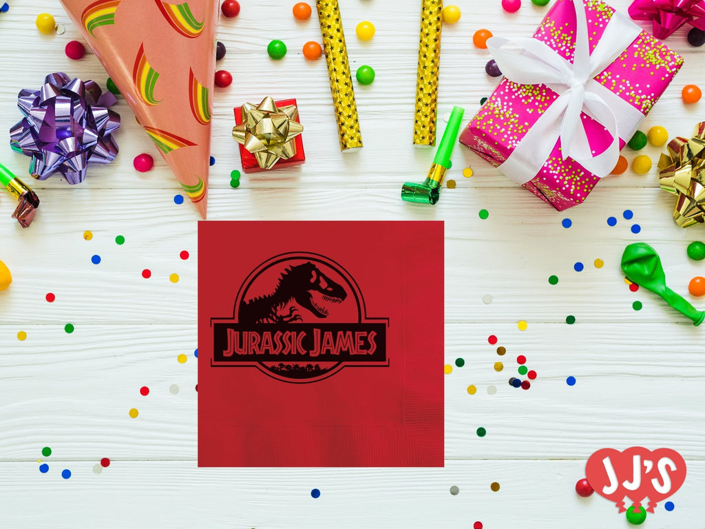 Jurassic Birthday Personalized Dinosaur Birthday Napkins - JJ's Party House - Custom Frosted Cups and Napkins