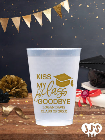 Kiss My Class Goodbye Grad Cap Personalized Graduation Frosted Cups - JJ's Party House - Custom Frosted Cups and Napkins