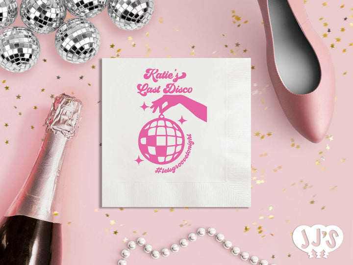 Last Disco Seventies Bachelorette Party Custom Printed Personalized Beverage Napkins - JJ's Party House