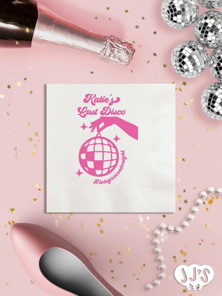 Last Disco Seventies Bachelorette Party Custom Printed Personalized Beverage Napkins - JJ's Party House