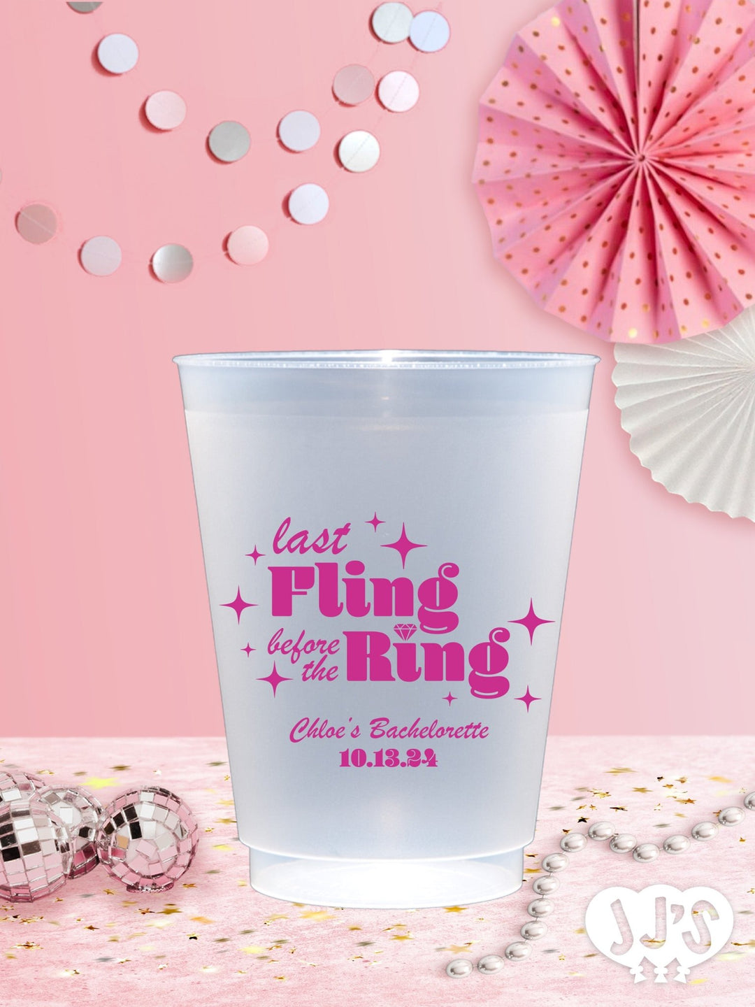 Last Fling Before the Ring Bachelorette Personalized Frosted Plastic Cups - JJ's Party House