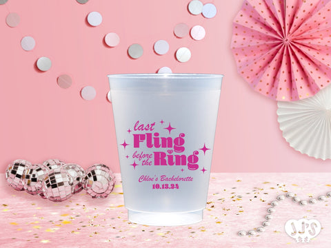 Last Fling Before the Ring Bachelorette Personalized Frosted Plastic Cups - JJ's Party House