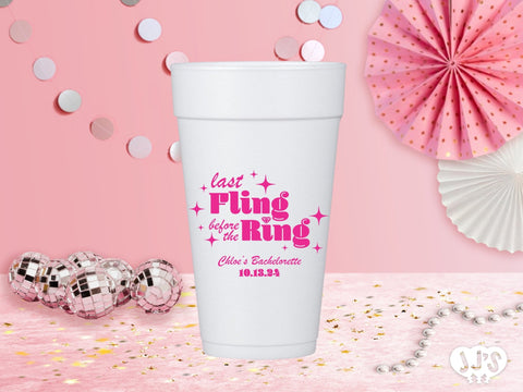 Last Fling Before the Ring Bachelorette Personzalized Foam Cups Cups - JJ's Party House