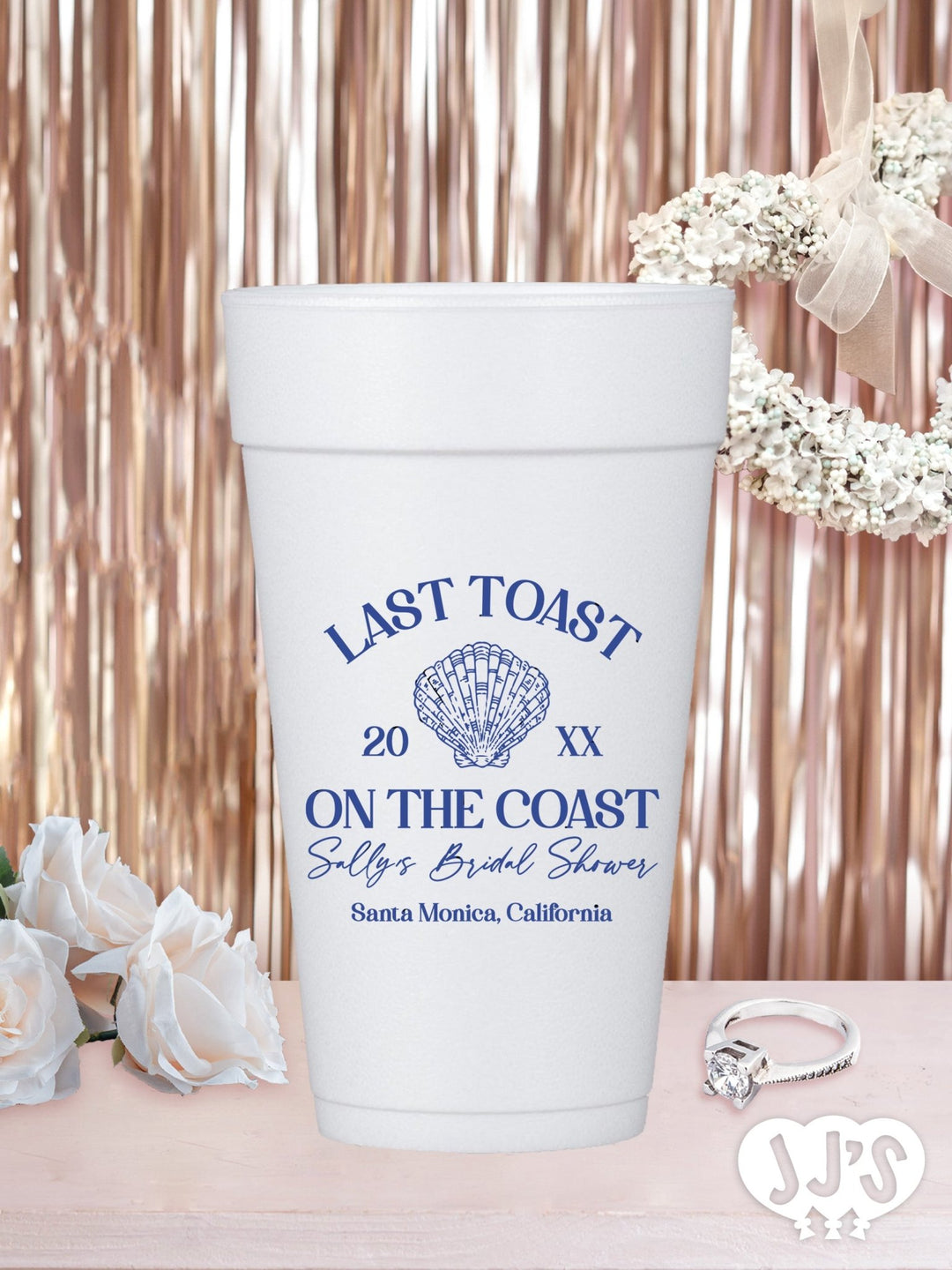 Last Toast on the Coast Personalized Bridal Shower Foam Cups - JJ's Party House