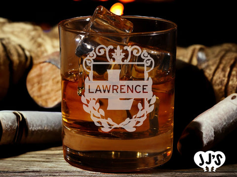 Lawrence Crest Monogram Personalized Whiskey Glass - JJ's Party House