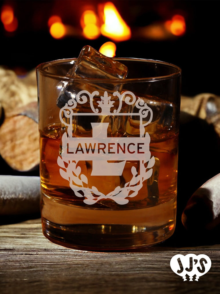 Lawrence Crest Monogram Personalized Whiskey Glass - JJ's Party House