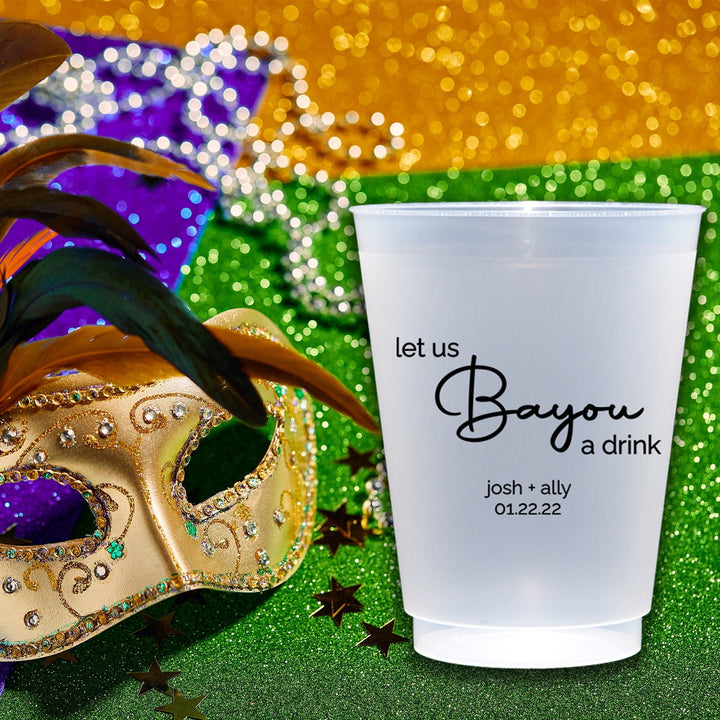 Let Us Bayou a Drink Wedding Design Frosted Shatterproof Personalized Wedding Plastic Cups for Rehearsal Dinner, Shower and Engagement - JJ's Party House