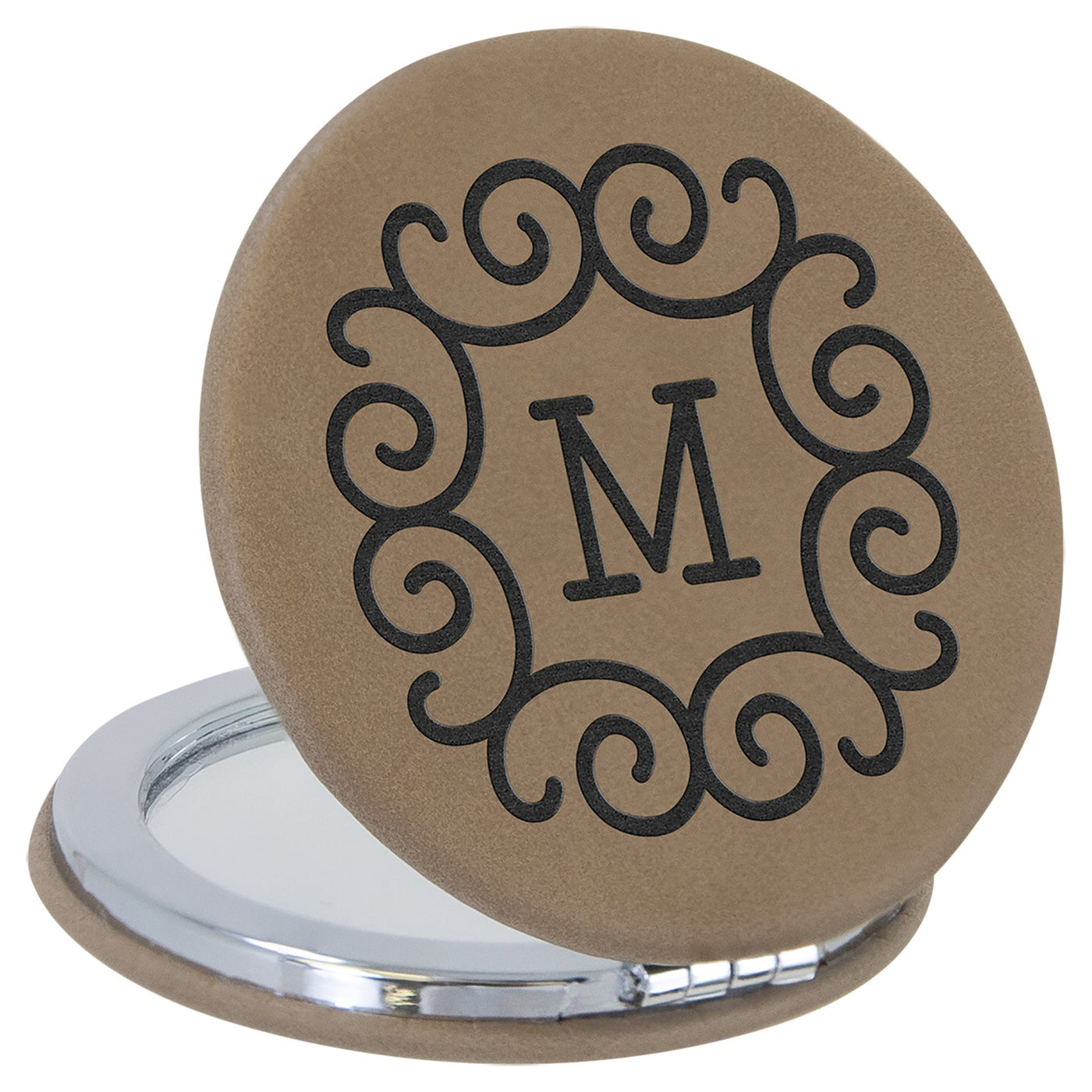 Light Brown Laserable Leatherette Compact Mirror - JJ's Party House