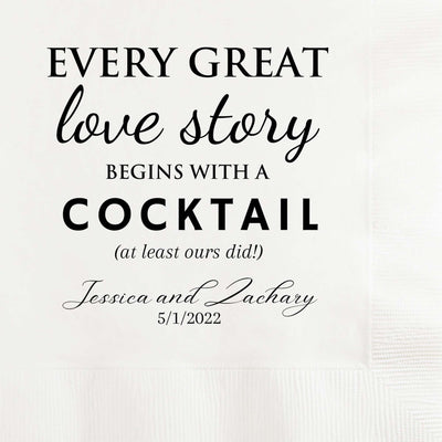 Love Story Cocktail Personalized Wedding Cocktail Napkins Custom Printed - JJ's Party House