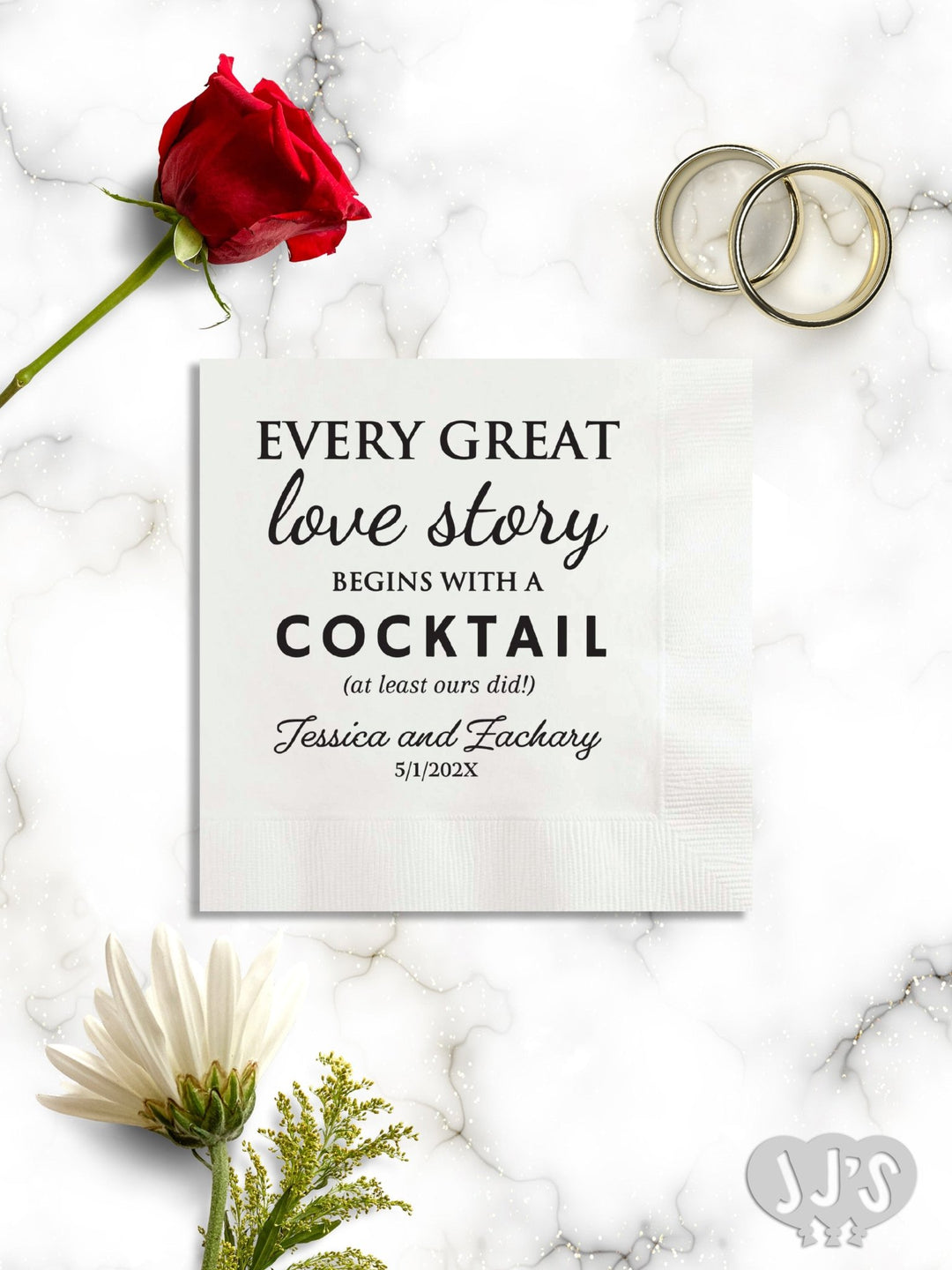 Love Story Custom Printed Wedding Party Napkins - JJ's Party House