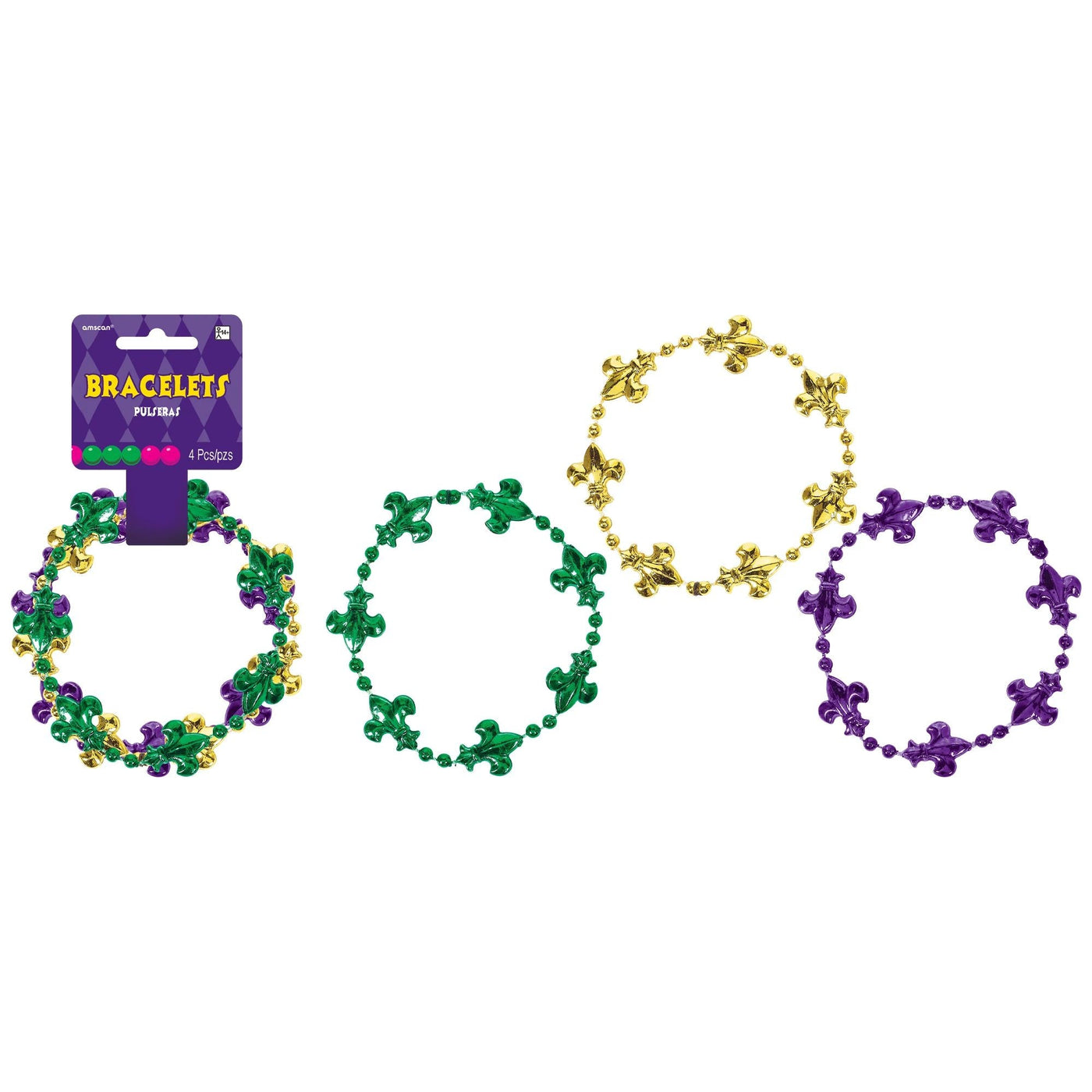 Mardi Gras Bead Bracelets 4pc - JJ's Party House - Custom Frosted Cups and Napkins