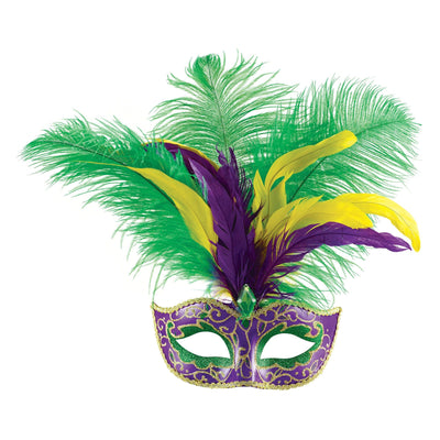 Mardi Gras Diamond Feather Masquerade Mask - JJ's Party House