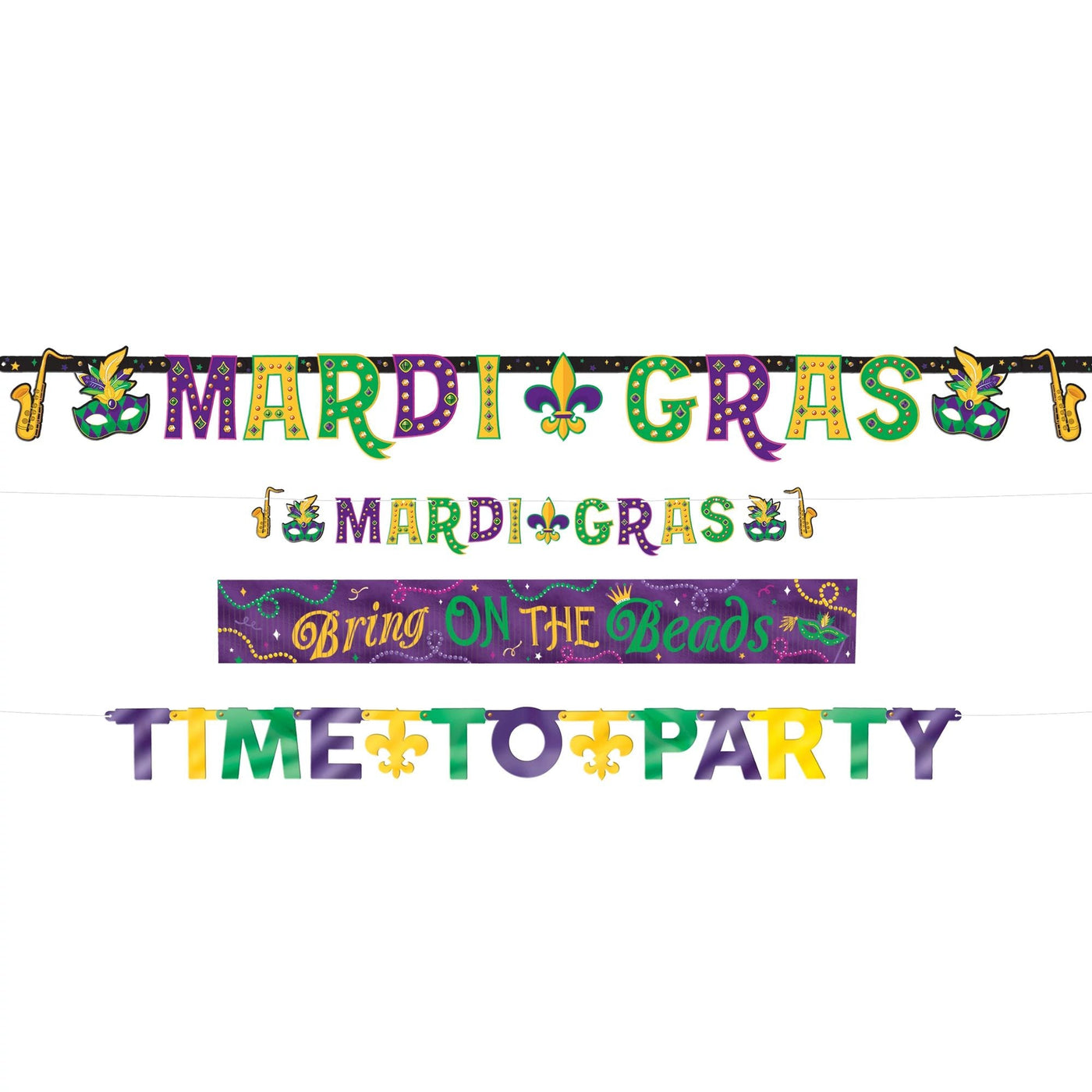 Mardi Gras Hanging Banners 4ct - JJ's Party House - Custom Frosted Cups and Napkins