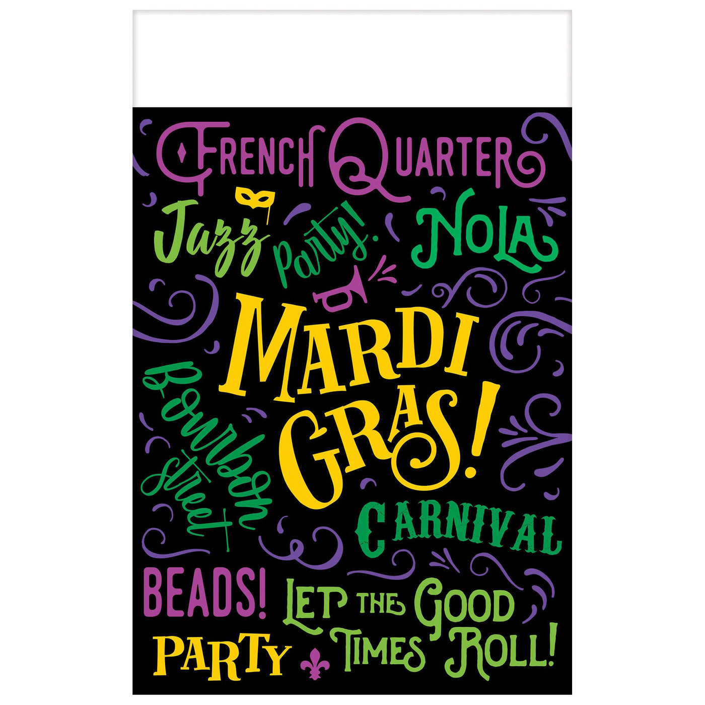 Mardi Gras Plastic Tablecovers (3pk) 54" x 102" - JJ's Party House - Custom Frosted Cups and Napkins