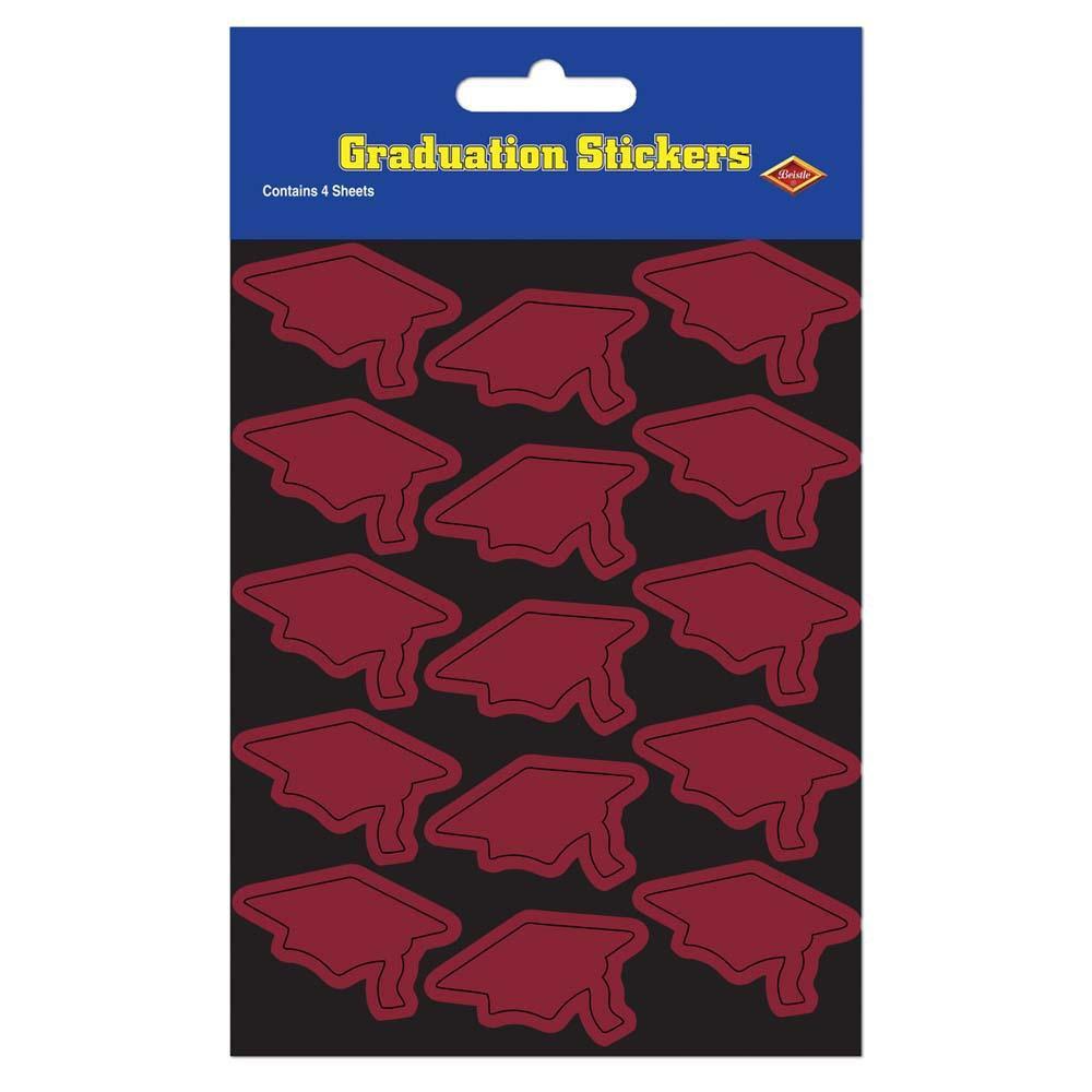 Maroon Grad Cap Stickers 60ct - JJ's Party House