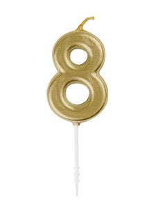 Mini Gold Number 8 Pick Birthday Candle - JJ's Party House: Birthday, Balloons & Custom Party Favors