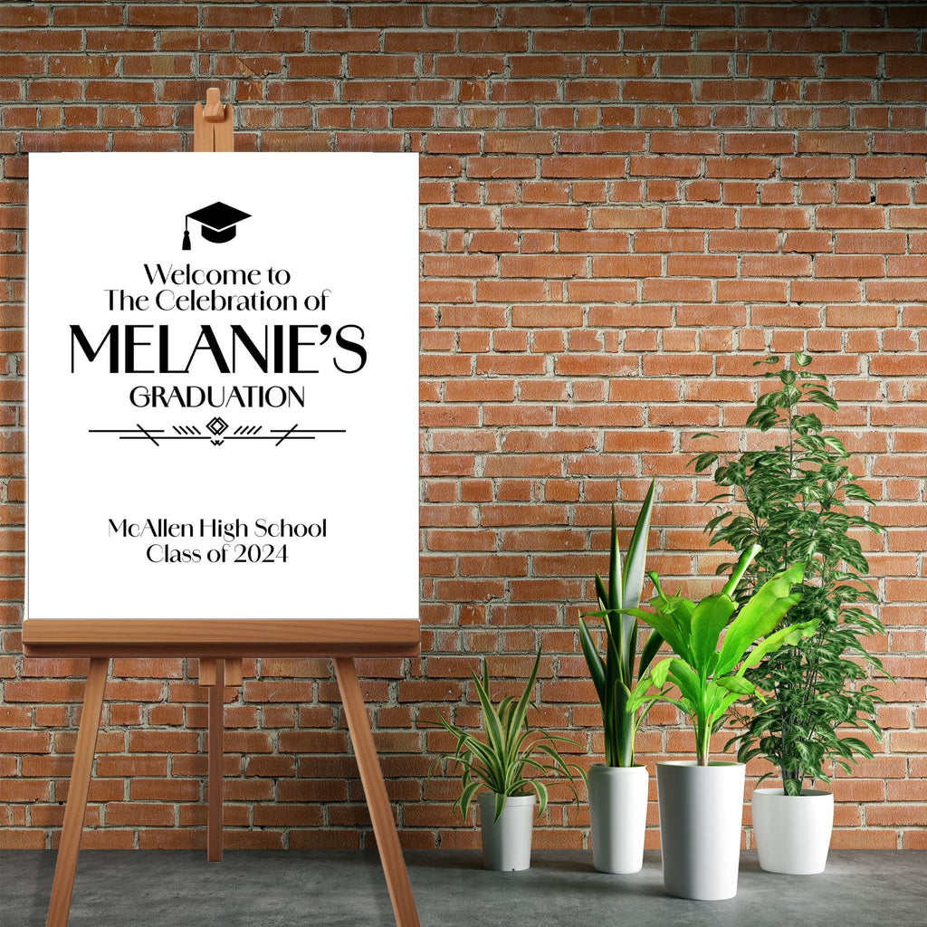 Minimalist Art Deco Graduation Welcome Sign - JJ's Party House - Custom Frosted Cups and Napkins