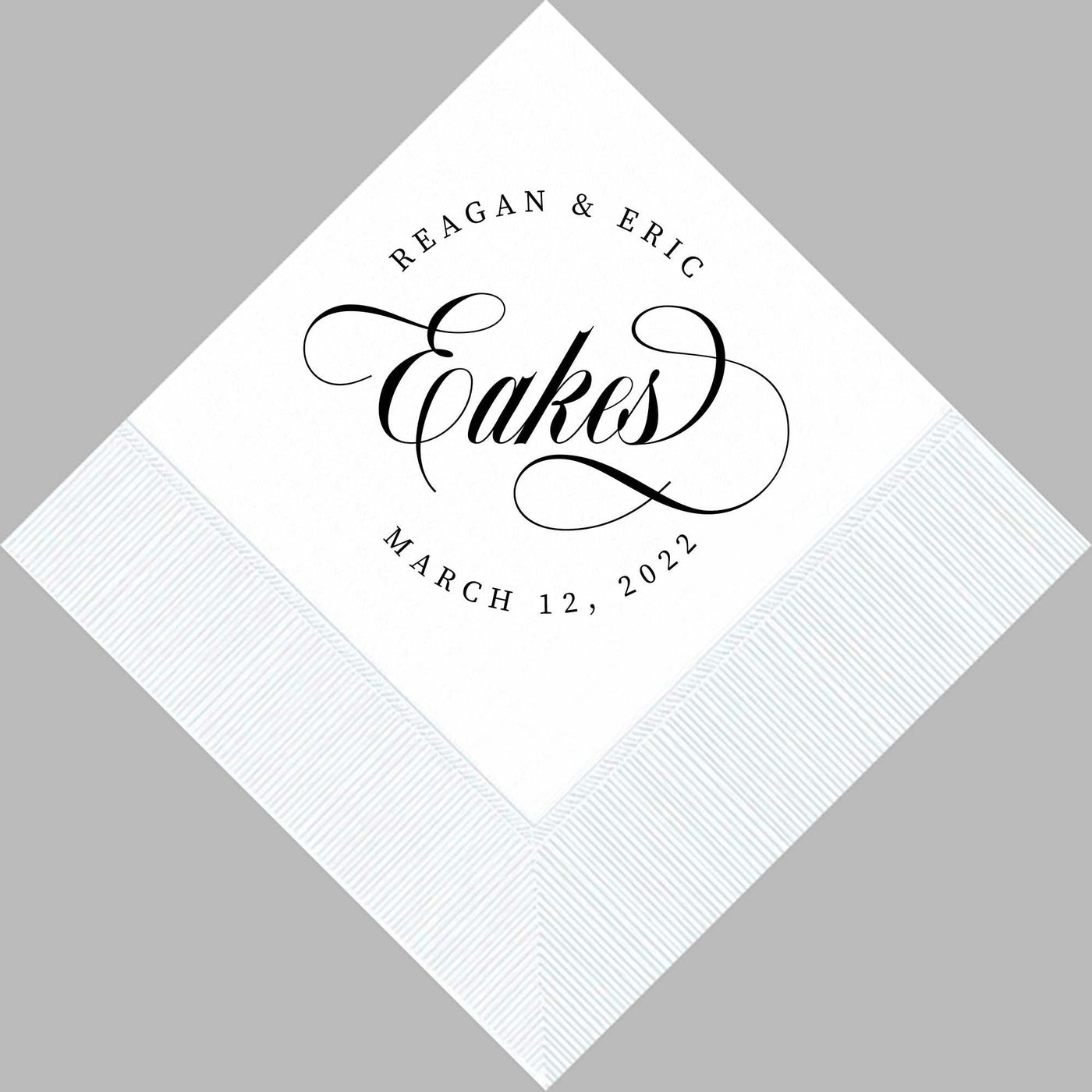 Modern Elegant Script Circle Personalized Wedding, Bridal Shower, Rehearsal Dinner Cocktail Napkins Custom Printed - JJ's Party House