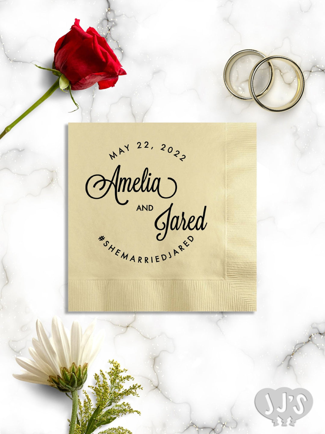 Modern Fun Script Custom Printed Wedding Party Napkins - JJ's Party House