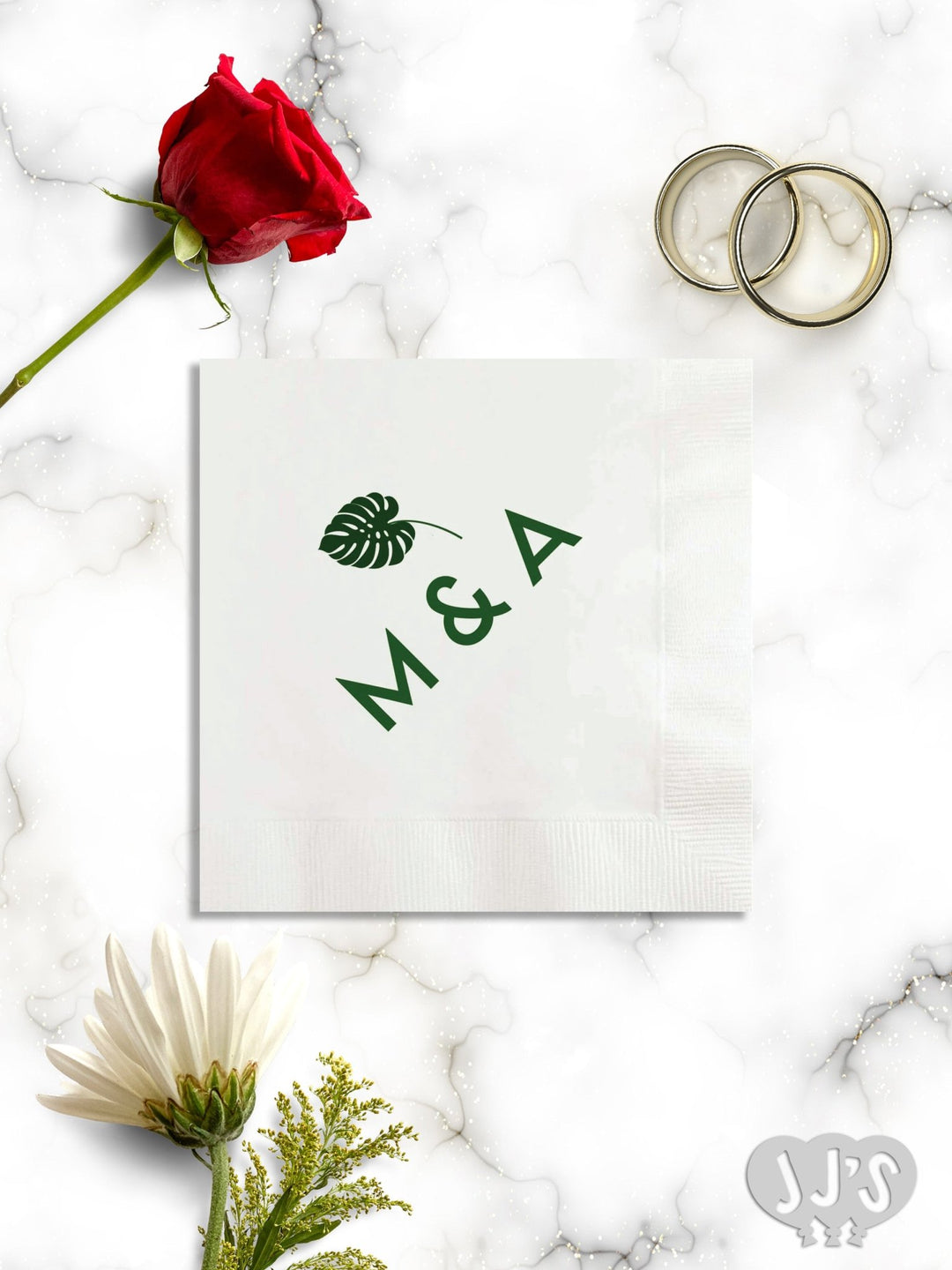 Monstera Palm Leaf Personalized Wedding Napkins - JJ's Party House