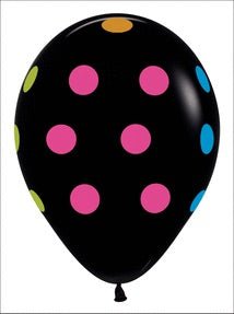 Multi Color Polk Dot Black Latex Balloon 11" - JJ's Party House