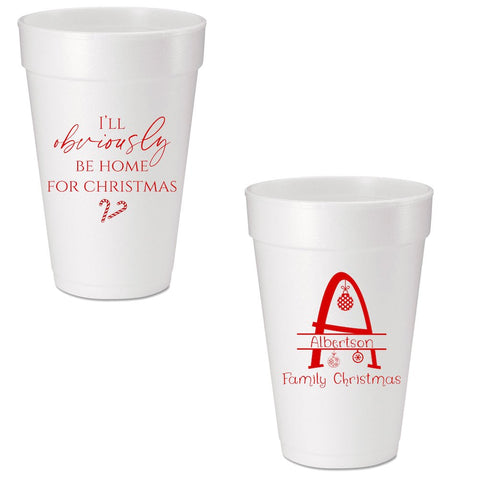 Obviously Home for Christmas Custom Printed Foam Cups - JJ's Party House