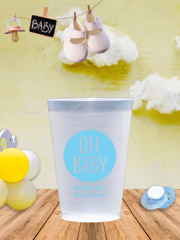 Oh Baby Baby Shower Plastic Frosted Flex Cups - JJ's Party House