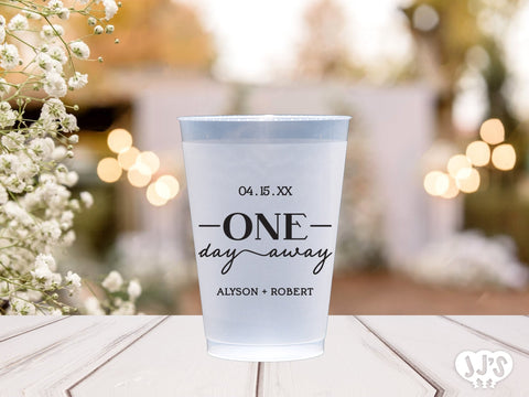 One Day Away Horizontal Band Rehearsal Dinner Personalized Frosted Plastic Cups - JJ's Party House
