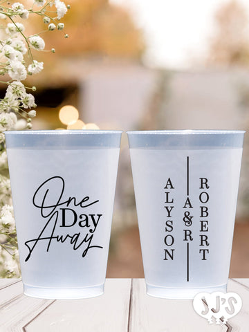 One Day Away Vertical Band Rehearsal Dinner Personalized Frosted Plastic Cups - JJ's Party House