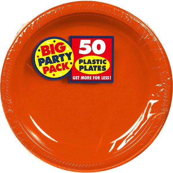 Orange 10 1/4'' 50ct Plastic Plates - JJ's Party House