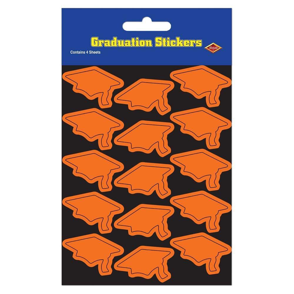 Orange Grad Cap Stickers 60ct - JJ's Party House