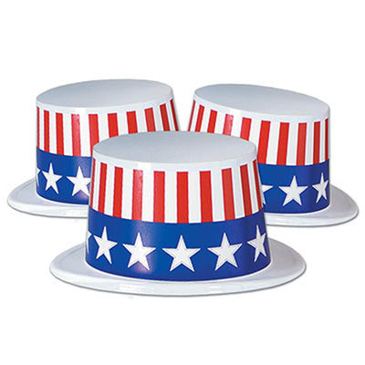 Patriotic Stars & Stripes Plastic Top Hat - JJ's Party House