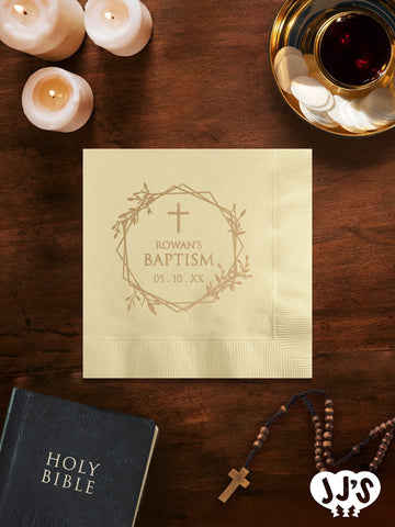 Personalized Cross in Wreath Baptism Napkins - JJ's Party House