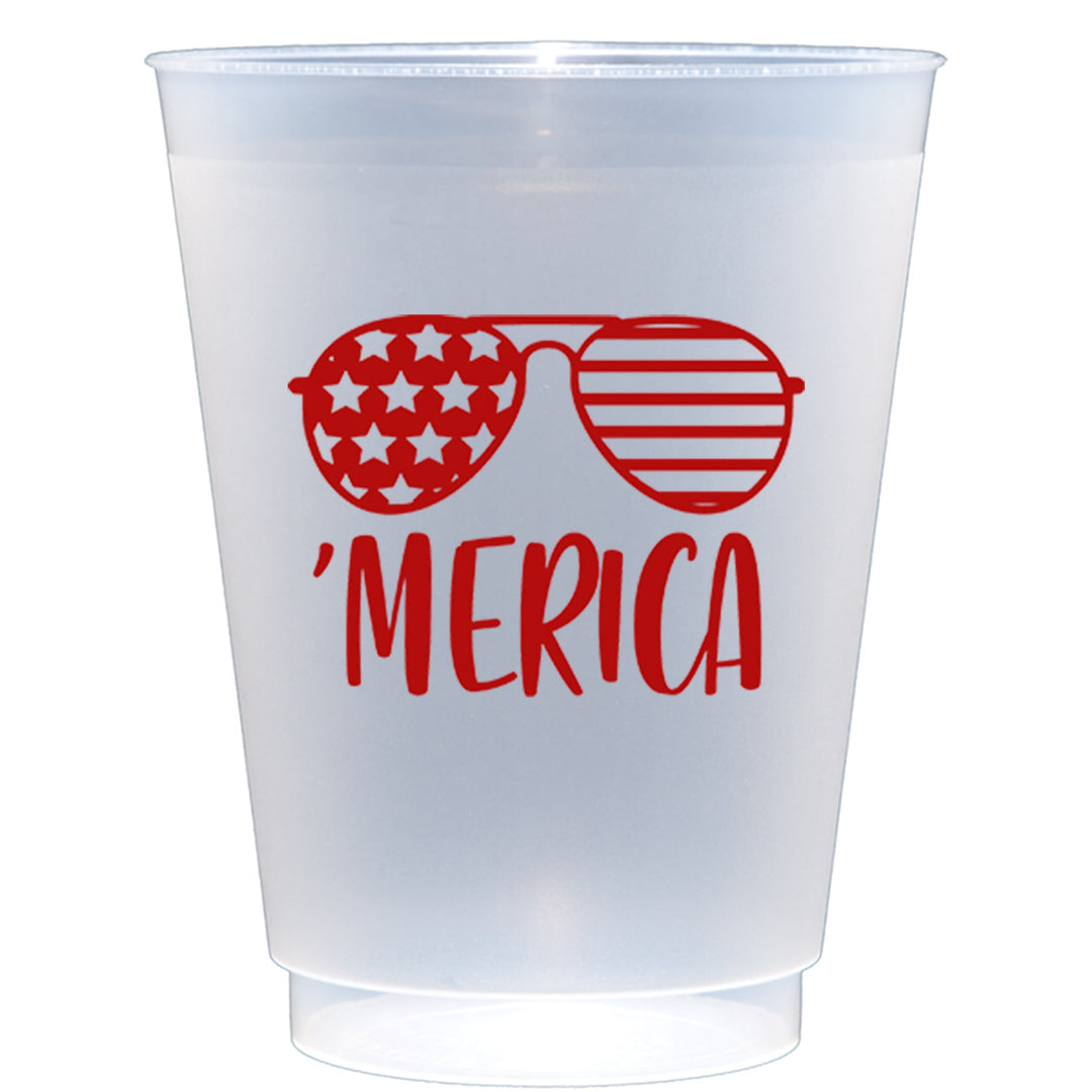 Personalized Merica Sun Glasses Frost Flex Shatterproof Cups - JJ's Party House