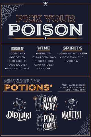 Pick Your Poison Halloween Drinks Sign - JJ's Party House