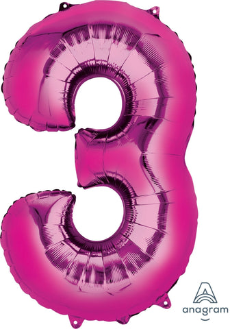 Pink 3 Number Balloon 34'' - JJ's Party House: Birthday, Balloons & Custom Party Favors