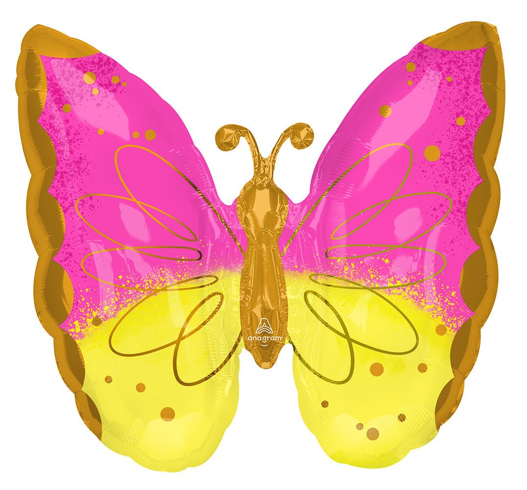 Pink And Yellow Butterfly Jumbo Balloon 25" - JJ's Party House