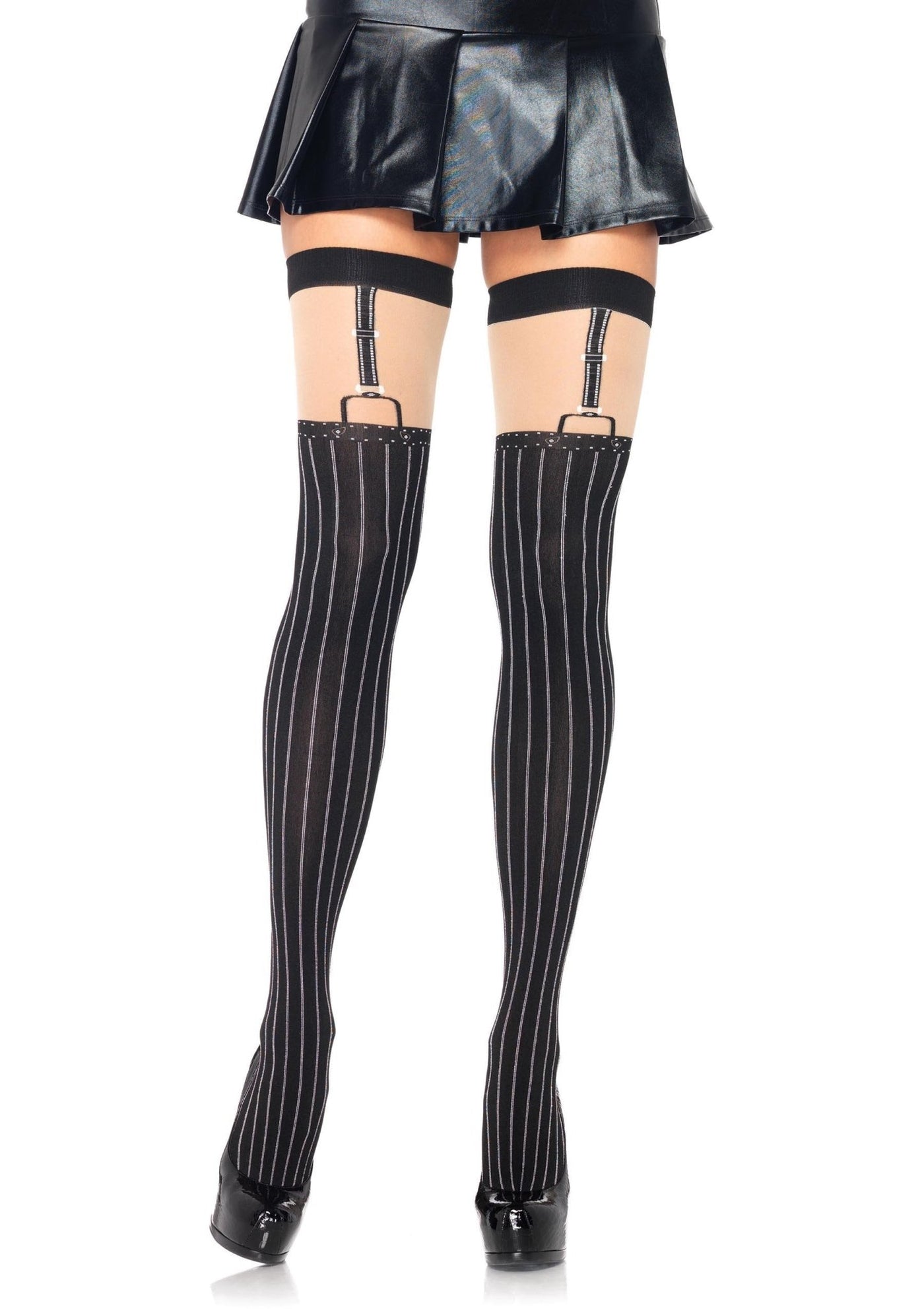 Pinstriped Suspender Thigh Highs - JJ's Party House