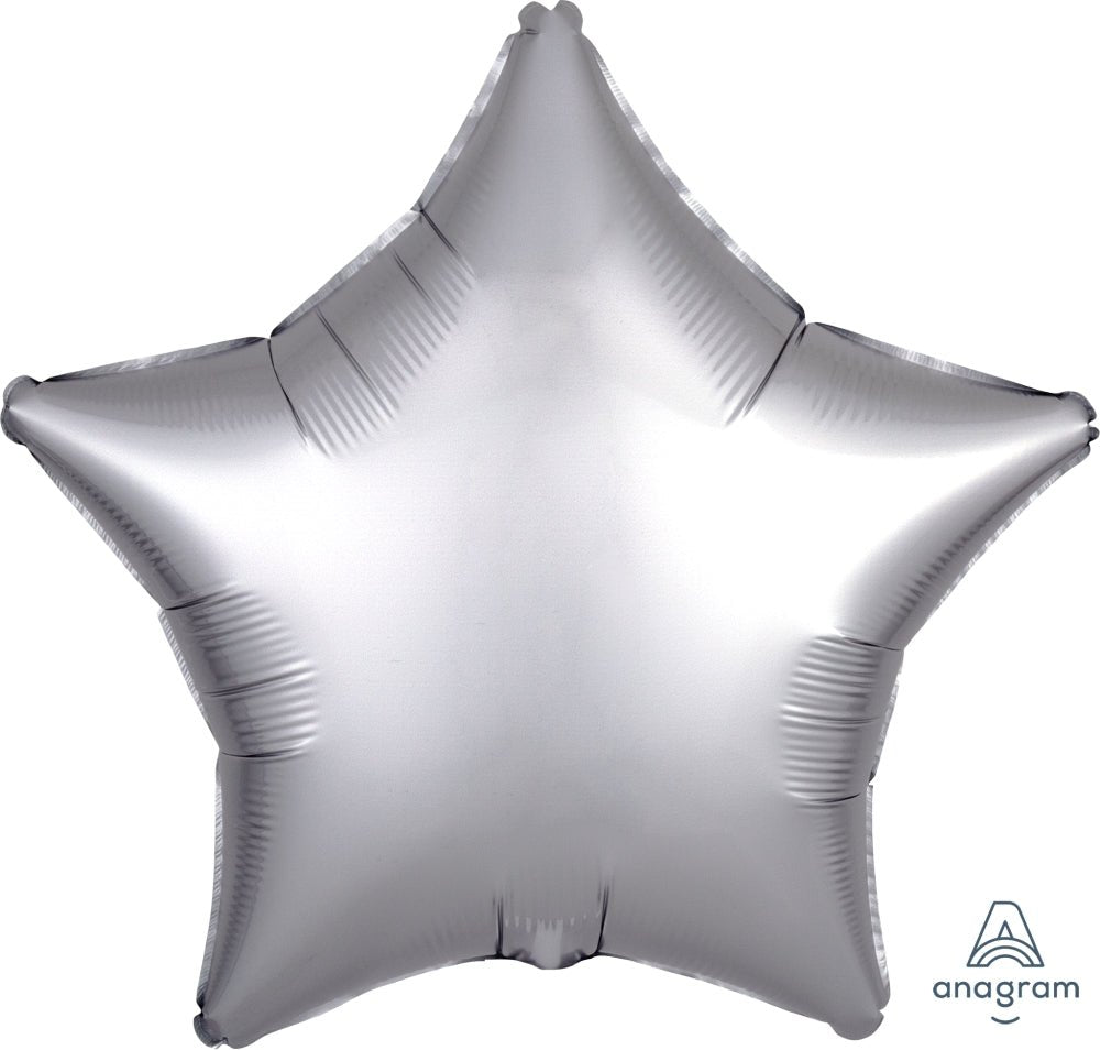 Platinum Silver Satin Star Mylar Balloon 18" - JJ's Party House