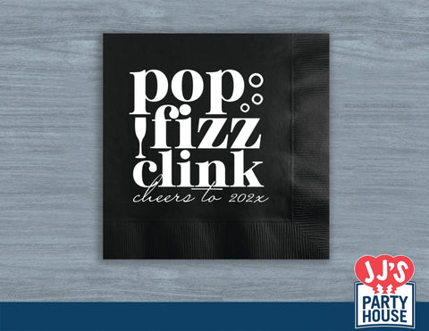 Pop Fizz Clink Cheers to 2024 Personalized NYE Party Napkins - JJ's Party House
