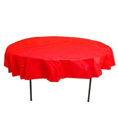Rd-Red 84" Round Plastic Table - JJ's Party House - Custom Frosted Cups and Napkins