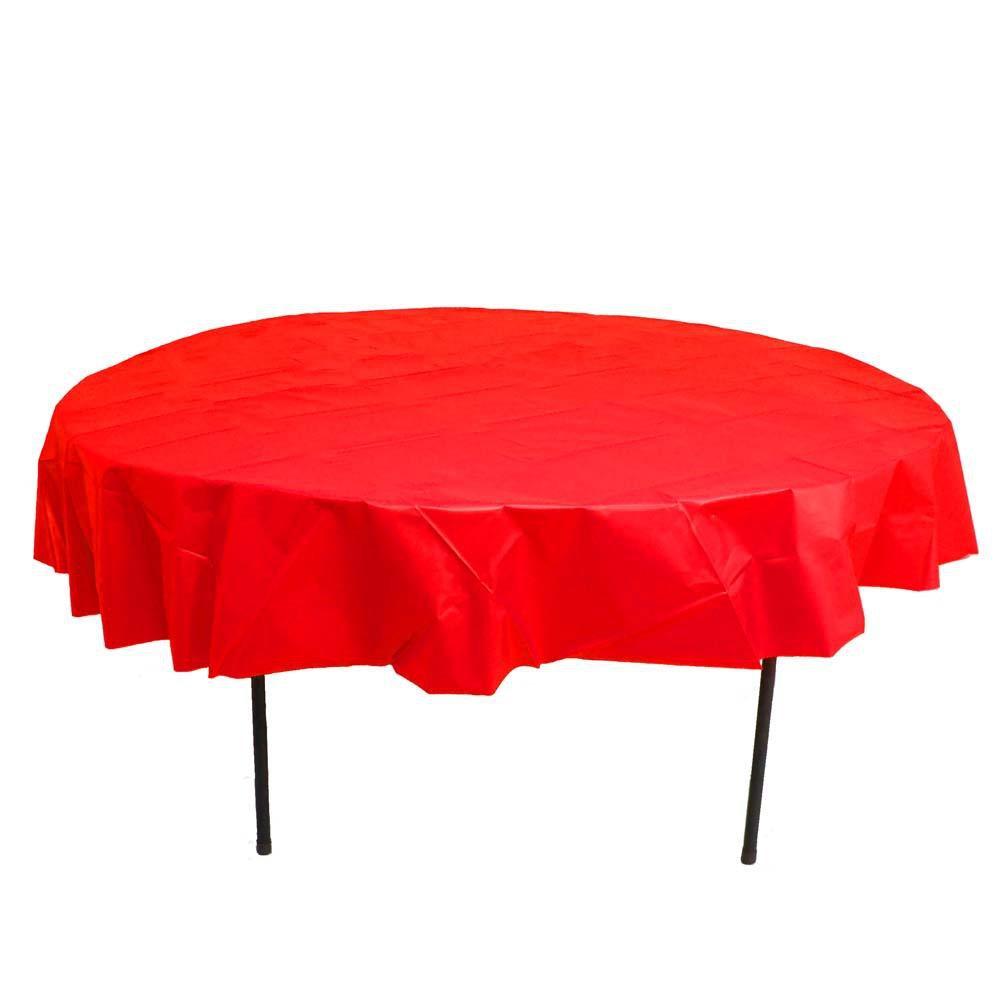 Rd-Red 84" Round Plastic Table - JJ's Party House