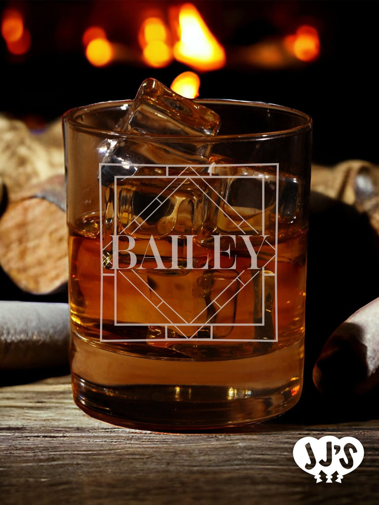 Rectangle and Diamond Monogram Personalized Whiskey Glass - JJ's Party House
