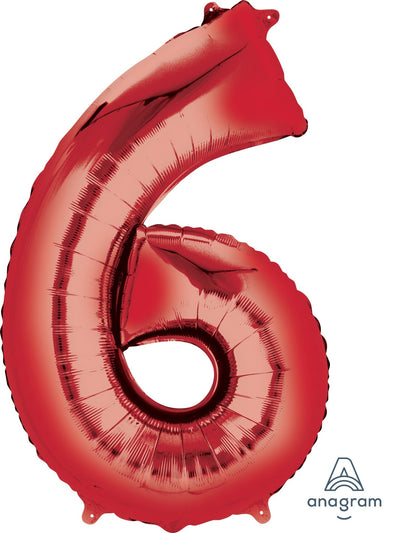 Red 6 Number Balloon 34'' - JJ's Party House