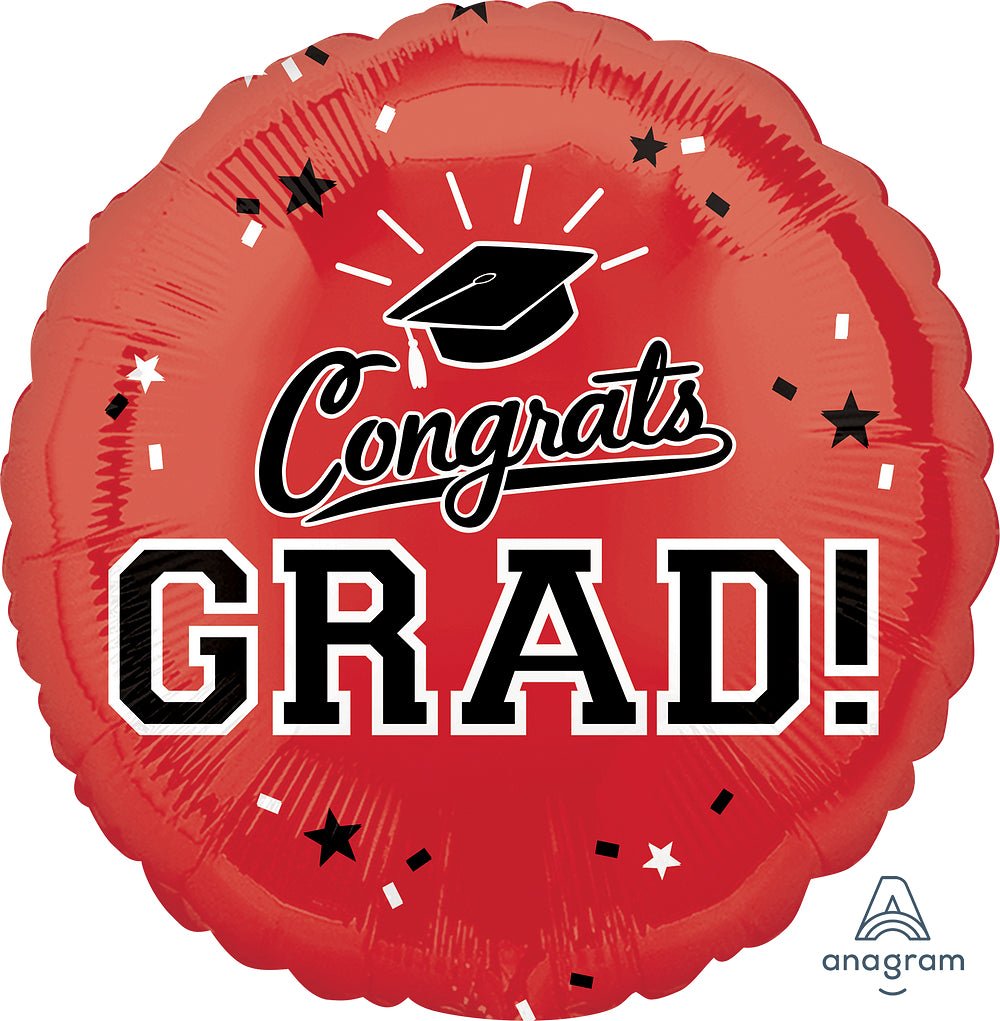 Red Congrats Grad Mylar Balloon 18" - JJ's Party House