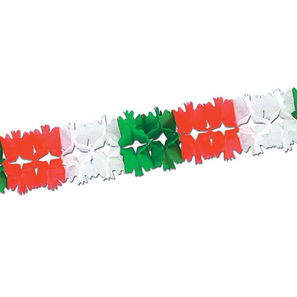 Red, Whie & Green Pageant Tissue Garland - JJ's Party House